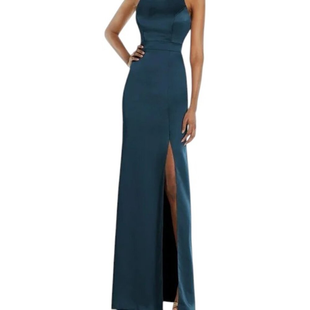 Lovely High Neck Backless Maxi Dress w Slim Belt NWOT